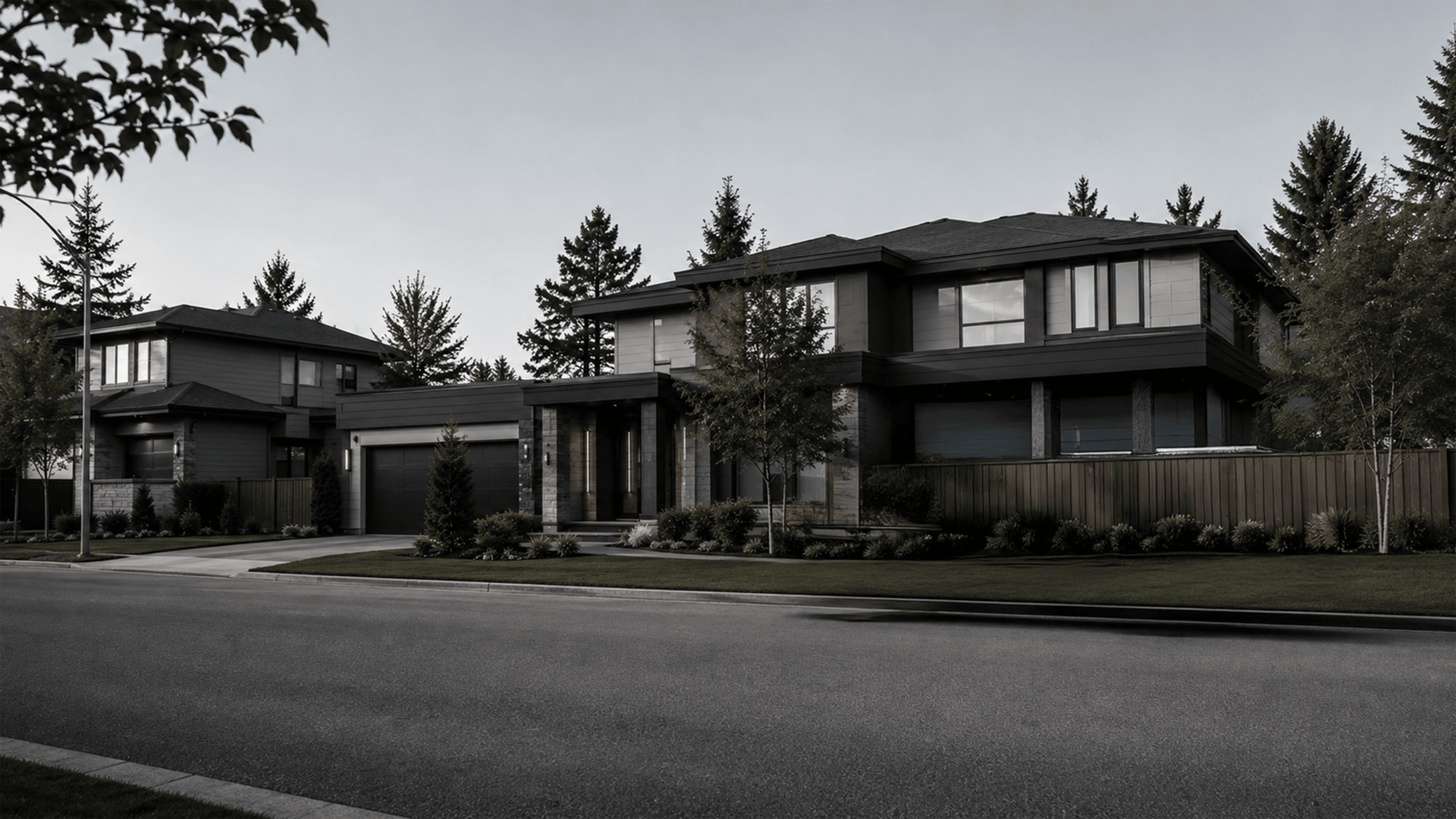 Modern Okanagan home exterior at dusk
